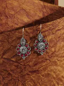 TEEJH Himanika Silver-Plated Floral Oxidised Drop Earrings