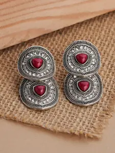 TEEJH Aaravi Silver-Plated Contemporary Oxidised Drop Earrings