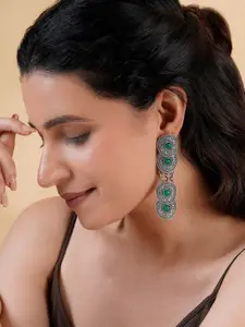 TEEJH Pushpa Silver-Plated Diamond Shaped Oxidised Drop Earrings