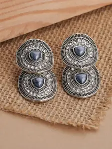 TEEJH Bhavi Silver-Plated Contemporary Oxidised Drop Earrings