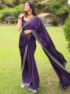 Saree mall Embellished Beads and Stones Satin Sarees