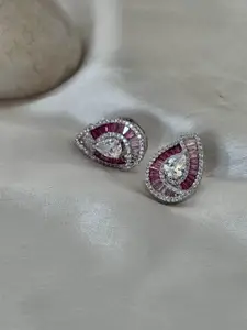 The Jewellery Tale Silver-Plated Artificial Baguette Diamond Studded Teardrop Shaped Studs