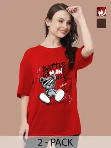 Leotude Women Pack Of 2 Typography Printed Round Neck Cotton Oversized T-shirts