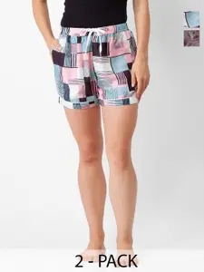 NOIRA Women Pack Of 2 Printed Mid-Rise Lounge Shorts