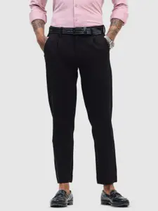 Snitch Men Black Plain Slim Fit Trousers