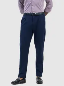 Snitch Men Navy Plain Slim Fit Trousers