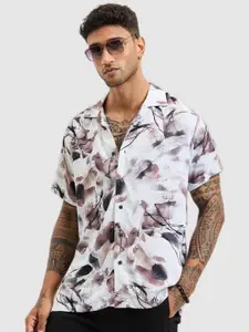 Snitch Men Relaxed Boxy Fit Cuban Collar Abstract Printed Casual Shirt