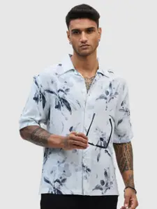 Snitch Men Relaxed Boxy Fit Cuban Collar Floral Printed Casual Shirt