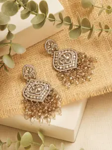 Zaveri Pearls Zaveri Gold-Plated Artificial Stones Studded and Pearls Beaded Contemporary Drop Earrings