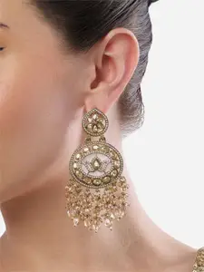 Zaveri Pearls Zaveri Gold-Plated Artificial Stones Studded and Pearls Beaded Drop Earrings