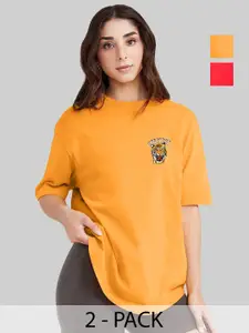 Leotude Women Pack Of 2 Typography Printed Round Neck Cotton Oversized T-shirts