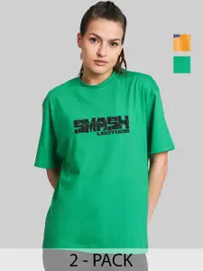 Leotude Women Pack Of 2 Hulk Graphic Printed Round Neck Cotton Oversized T-shirts