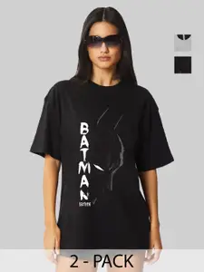 Leotude Women Pack Of 2 Batman Typography Printed Round Neck Cotton Oversized T-shirts