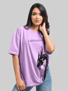 Leotude Women Pack Of 2 Graphic Printed Round Neck Cotton Oversized T-shirts