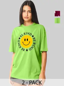 Leotude Women Pack Of 2 Typography Printed Round Neck Cotton Oversized T-shirts