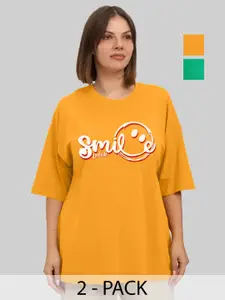 Leotude Women Pack Of 2 Hulk Graphic Printed Round Neck Cotton Oversized T-shirts