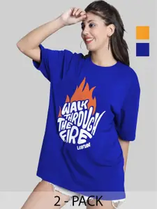 Leotude Women Pack Of 2 Typography Printed Round Neck Cotton Oversized T-shirts