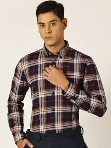 Thomas Scott Men Premium Slim Fit Windowpane Checked Cotton Formal Shirt