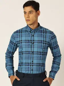 Thomas Scott Men Premium Slim Fit Button-Down Collar Tartan Checked Cotton Formal Shirt