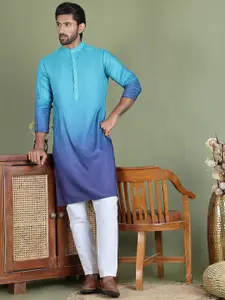 Jompers Ombre Dyed Sequinned Band Collar Straight Kurta With Pyjama