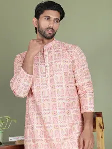 Jompers Geometric Printed Sequinned Band Collar Straight Kurta With Pyjama