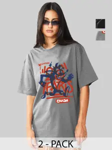 Leotude Women Pack Of 2 Batman Graphic Printed Round Neck Cotton Oversized T-shirts