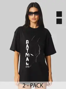 Leotude Women Pack Of 2 Batman Graphic Printed Round Neck Cotton Oversized T-shirts