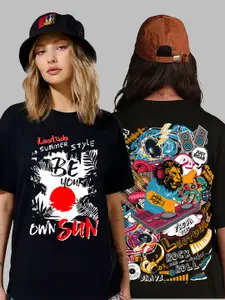 Leotude Women Pack Of 2 Graphic Printed Round Neck Cotton Oversized T-shirts