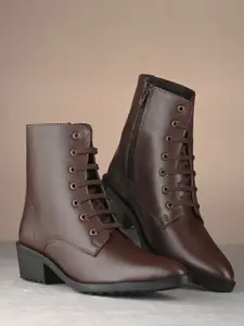 The Roadster Lifestyle Co Women Block Heeled Lace-Up Ankle Boots