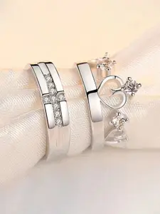 Jewels Galaxy Set Of 2 Silver-Plated CZ Studded Adjustable Couple Finger Rings