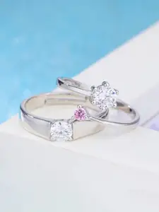 Jewels Galaxy Set Of 2 Silver-Plated CZ Studded Adjustable Couple Finger Rings