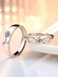 Jewels Galaxy Set Of 2 Silver-Plated CZ Studded Adjustable Couple Finger Rings