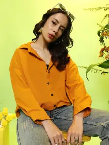 Campus Sutra Women Comfort Fit Spread Collar Solid Cotton Casual Shirt