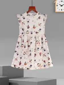 HELLCAT Floral Print Round Neck Cap Sleeves A-Line Dress