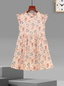 HELLCAT Girls Conversational Printed Cotton A-Line Knee Length Dress