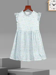 HELLCAT Girls Striped Flutter Sleeves Cotton Fit and Flare Dress