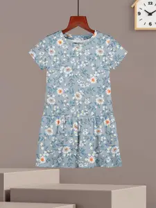HELLCAT Girls Floral Printed Cotton A-Line Knee Length Dress