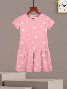 HELLCAT Girls Cotton Floral Printed Drop-Waist Dress