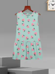 HELLCAT Girls Cotton Printed Knee Length Sleeveless Drop-Waist Dress