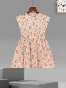 HELLCAT Girls Conversational Printed Cotton A-Line Knee Length Dress