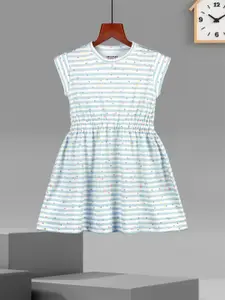 HELLCAT Girls Cotton Striped Printed A-Line Dress