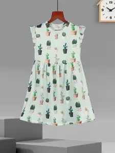 HELLCAT Girls Printed Ruffle Detail A-Line Dress