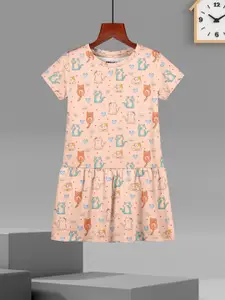 HELLCAT Girls Conversational Printed Cotton A-Line Knee Length Dress
