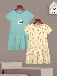 HELLCAT Girls Pack of 2 Graphic Printed Cotton A-Line Knee Length Dress