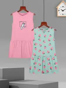 HELLCAT Girls Pack Of 2 Printed Cotton Drop-Waist Dress