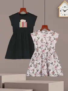 HELLCAT Girls Printed Cotton A-Line Dress - Pack of 2