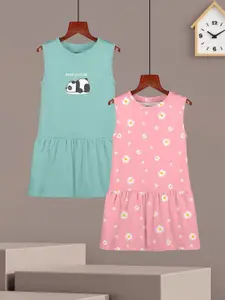 HELLCAT Girls Pack of 2 Graphic Printed A-Line Cotton