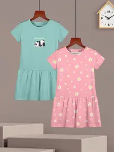 HELLCAT Girls Pack Of 2 Printed Cotton A-Line Dress