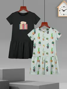 HELLCAT Girls Pack Of 2 Cotton Printed Drop-Waist Dress