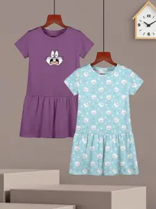 HELLCAT Girls Pack Of 2 Printed Cotton Drop-Waist Dress